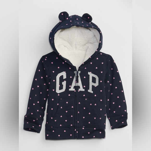 GAP Other - NWT BABYGAP Baby Hearts Logo Sherpa Zip Hoodie In Navy Size 12-18 Months